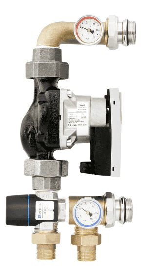 KAN-therm - Rozdělovače InoxFlow - Čerpadlová skupina s třícestným termostatickým směšovacím ventilem.
